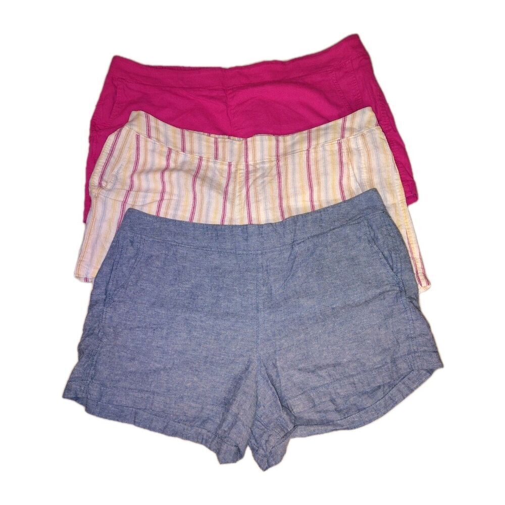 Gap XXL Linen Blend Shorts Bundle (3) Elastic Waist Pockets Coastal Pink Blue